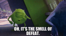Monsters At Work Mike Wazowski GIF - Monsters At Work Mike Wazowski Oh Its The Smell Of Defeat GIFs