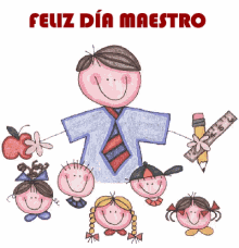 feliz dia del maestro teachers day greeting cartoon