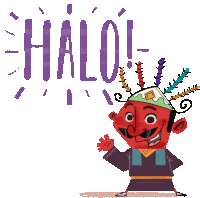Male Ondel-ondel Waves With Caption "Hello" In Indonesian Sticker - Ondel Ondel In Love Halo Hello Stickers
