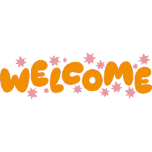 welcome pink stars around welcome in yellow bubble letters hello greetings good to see you welcome pink stars around welcome in yellow bubble letters hello greetings good to see you
