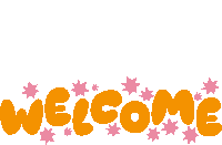 Welcome Pink Stars Around Welcome In Yellow Bubble Letters Sticker - Welcome Pink Stars Around Welcome In Yellow Bubble Letters Hello Stickers