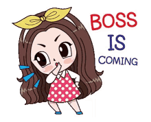 boss is coming cute yellow ribbon brunette whispering