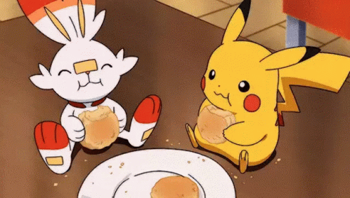 Scorbunny Pikachu GIF - Scorbunny Pikachu Eating - Discover & Share GIFs