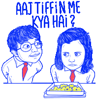Scrawny Boy Asking A Girl 'What'S For Lunch?' In Hindi Sticker - Gup Shup Aaj Tiffin Me Kya Hai Whats Up Stickers