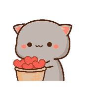 love cat basket of hearts mochi peach