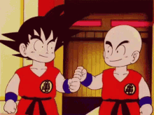Goku Y Krilin Chocan Los Puños GIF - Dragon Ball Gracias Por Tu Amistad Amigos GIFs