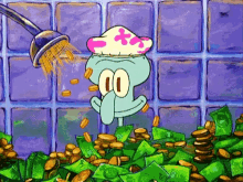 rich money spongebob squidward making it rain