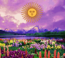 psychedelic sun flowers landscape