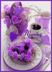 Good Morning Purple GIF - Good Morning Purple Coffee GIFs