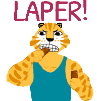Tiger Eating Two Protein Bars Growls Laper In Indonesian Sticker - Eating Choco Bars Energy Bars Stickers