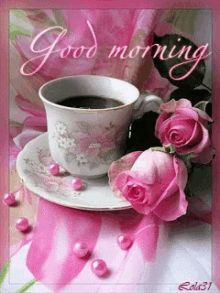 good morning coffee pink rose