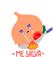 Onion Crying In Frying Pan Says Save Me In Portuguese Sticker - Melancholic Onion Me Salva Getting Cooked Stickers