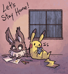 pokemon pikachu eevee lets stay home rainy day