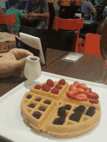 food porn waffle syrup breakfast fruit waffle