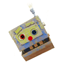 happy robot cardboard box light bulb robot square robot
