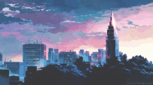 skyline anime city colorful lights
