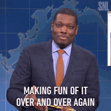 Making Fun Of It Over And Over Again Michael Che GIF - Making Fun Of It Over And Over Again Michael Che Saturday Night Live GIFs