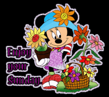 Minnie Mouse Enjoy Your Sunday GIF - Minnie Mouse Enjoy Your Sunday Flowers GIFs