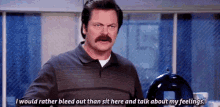 parks and rec nick offerman ron swanson i would rather bleed out than sit here