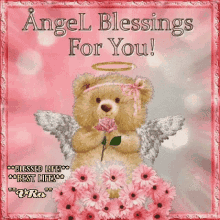 Angel Blessings For You Angel GIF - Angel Blessings For You Angel Teddy Bear Flowers GIFs
