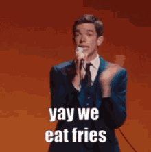 John Mulaney Comeback Kid GIF - John Mulaney Comeback Kid Yay We Eat Fries GIFs
