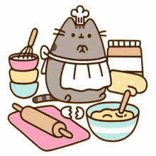 pusheen baking preparing cupcakes lets bake