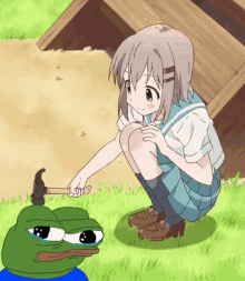 Pepo The Frog Anime Girl GIF - Pepo The Frog Anime Girl Hammering GIFs