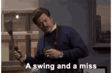 Swing Ron Swanson GIF - Swing Ron Swanson Swing And A Miss GIFs