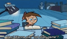 The Not Study Game - Game GIF - The Fairly Odd Parents Timmy Turner Cosmo GIFs