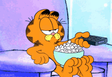 changing channel garfield bored popcorn remote control
