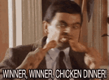 Winner Winner Chicken Dinner GIF - Winner Winner Chicken Dinner Mr Bean GIFs