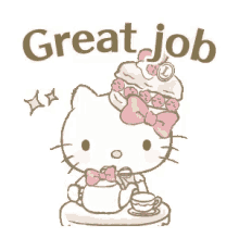 Hello Kitty Great Job GIF - Hello Kitty Great Job Tea Time GIFs