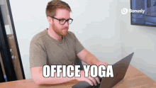Bonusly Office Yoga GIF - Bonusly Office Yoga Laptop GIFs