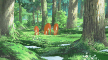 forest trees pond deers