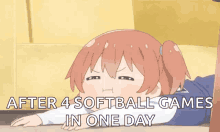 anime tired athlete after softball games lying down