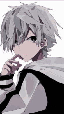 anime boy white hair snow