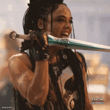 licking the dagger valkyrie tessa thompson thor love and thunder yielding the dagger