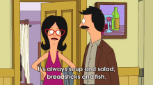 Soup, Salad, Breadsticks, Fish...Sounds Like Olive Garden GIF - Bobs Burgers Paint The Town Beige Audio GIFs