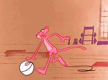 Pink Panther Dribbling A Ball GIF - Pink Panther Dribbling A Ball Dribbles Basketball GIFs