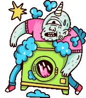 Ogre Having Trouble With Washing Machine Sticker - Grownup Ogre Washing Clothes Google Stickers