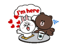 brown cony bear im here happy surprise