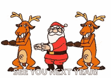 merry christmas see you next year santa claus dancing