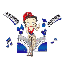 betty boop pose sparkle musical notes piano