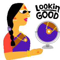 Sanjana Looks In Mirror With Caption 'Looking Good' In English Sticker - Good Morning Looking Good Necklace Stickers