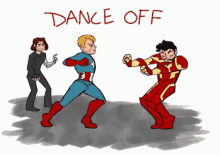 Dance Off Captain America GIF - Dance Off Captain America Iron Man GIFs