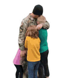 family happily hug hug kids father