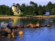 lake water stone house lake water stone house