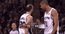 Tim Duncan Flick Of The Wrist Making Manu Ginobili'S Bald Spot Disappear GIF - Bald Bald Patch Flick Of The Wrist GIFs
