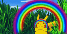 pikachu pokemon rainbow happy excited