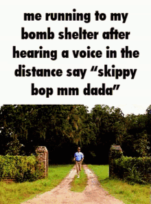 Running Bomb Shelter GIF - Running Bomb Shelter Skippity Bop Mm Dada GIFs
